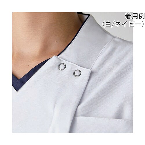 スクラブ レディス 半袖 白/ターコイズ L