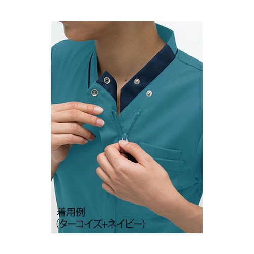 女子スクラブ ターコイズ+ネイビー S