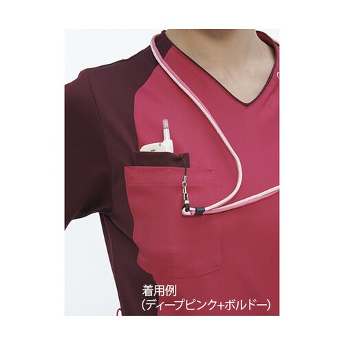 男女兼用スクラブ ディープピンク+ボルドー S