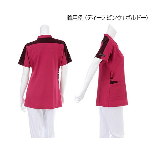 女子スクラブ ボルドー+ピンク S