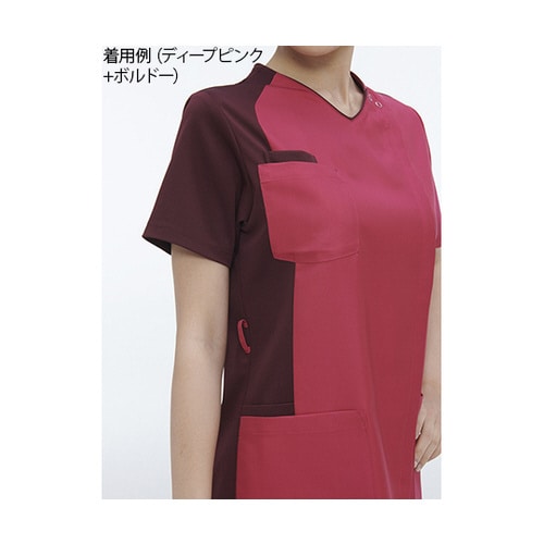 男女兼用スクラブ ディープピンク+ボルドー LL