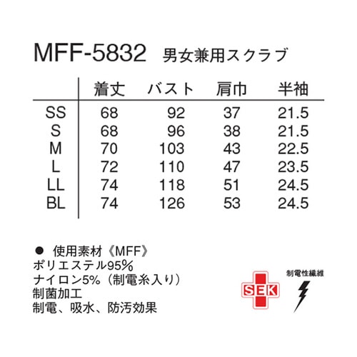 男女兼用スクラブ ネイビー+ターコイズ S