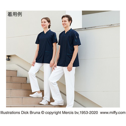 男女兼用スクラブ ネイビー+ターコイズ BL