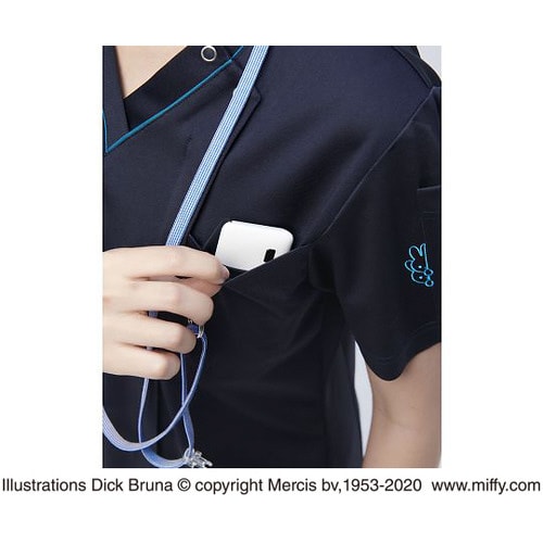 男女兼用スクラブ ネイビー+ターコイズ M