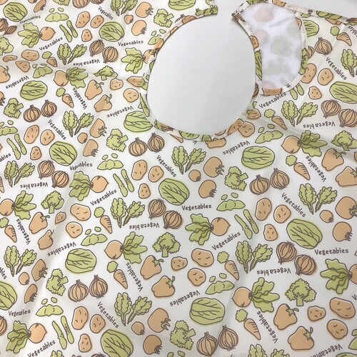 大人用食事エプロン 野菜柄 クリーム