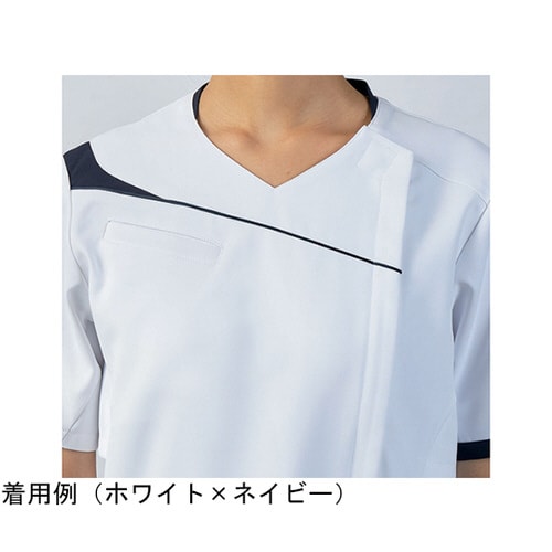 スクラブ メンズ 半袖 ホワイト×グレー L