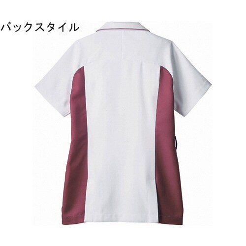 ナースジャケット 半袖 白/ワイン L