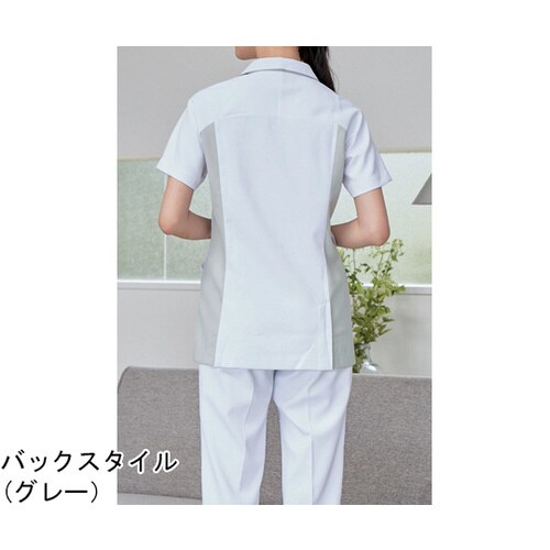 ナースジャケット 半袖 白/グレー M