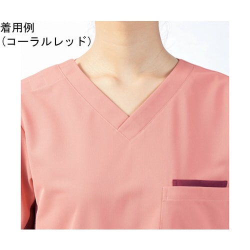 スクラブ 兼用 半袖 ローズレッド/ワイン L