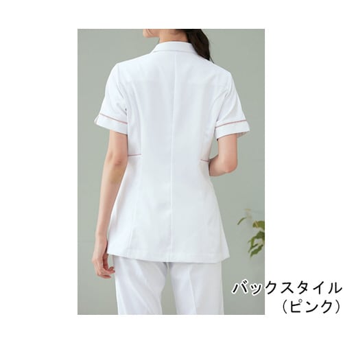 ナースジャケット 半袖 白/ラベンダー&ピンク L