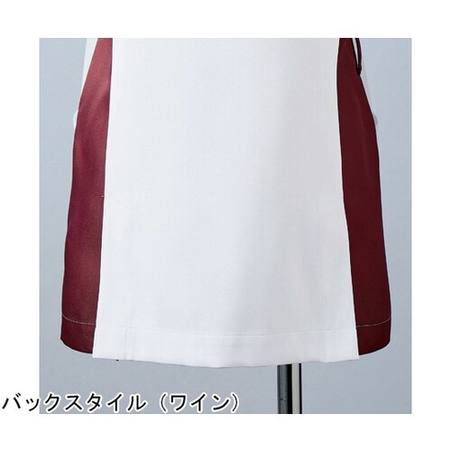 スクラブ レディス 半袖 白/ワイン 3L