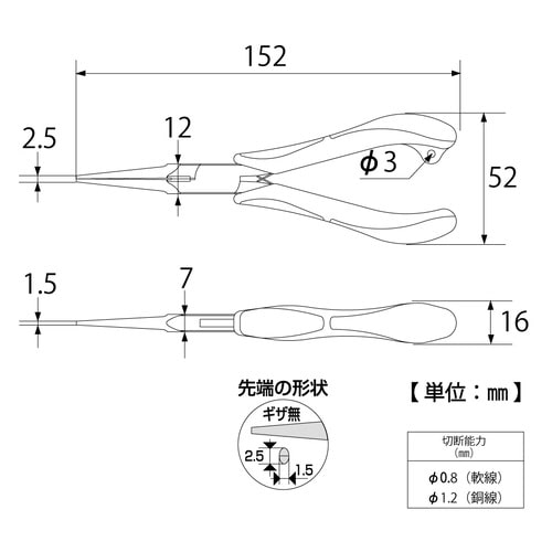 三枚合せ先細ラジオペンチ