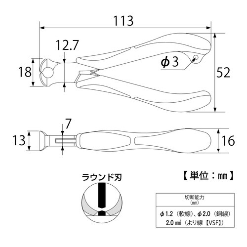 三枚合せエンドニッパ