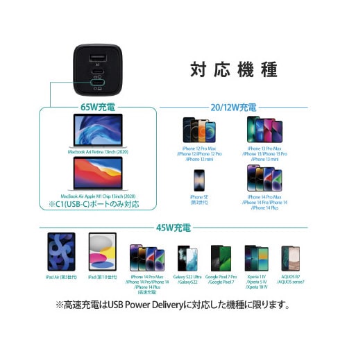 ノートパソコン 充電器 C×2 A×1 ブラック