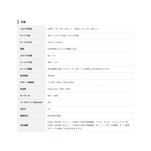 光ファイバー極細HDMIケーブル 30m