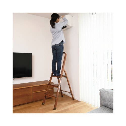 ハンドル付木目調 踏み台3段