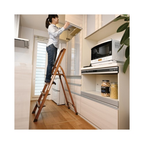 ハンドル付木目調 踏み台4段