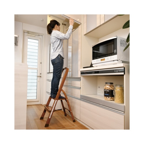 ハンドル付木目調 踏み台2段