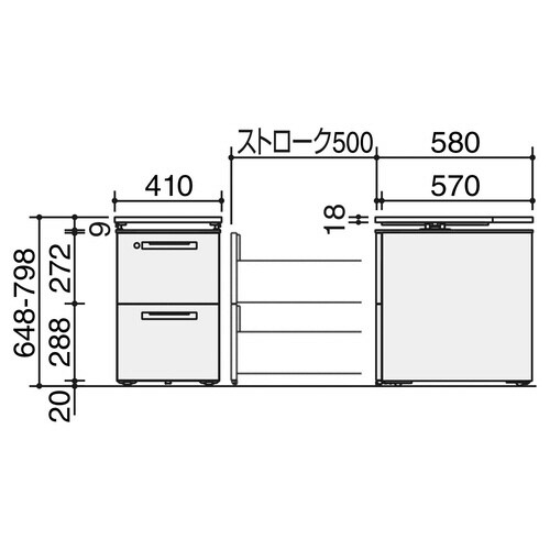 ワゴン GTA 天板昇降+A4・2段引き出し