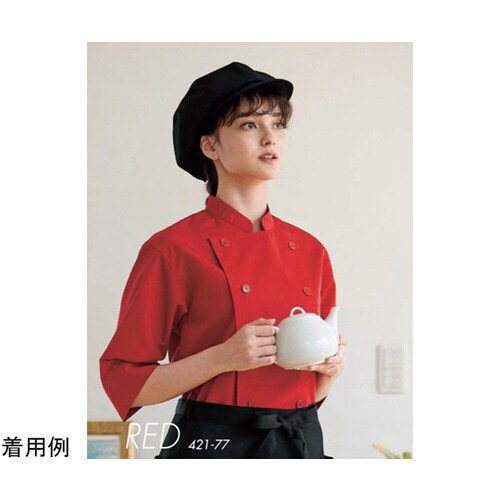 兼用コックシャツ アカ L 421−77 L