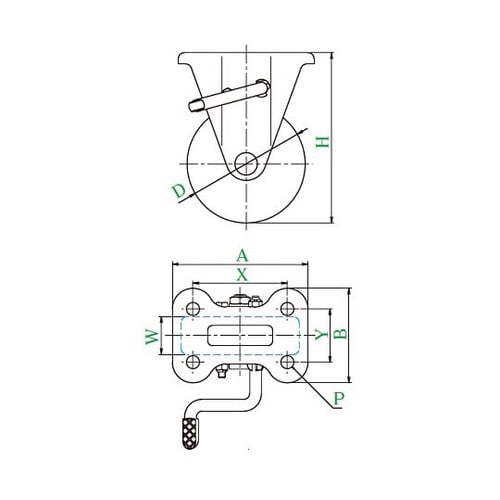 KB型キャスター固定車プレート式(ストッパー付)