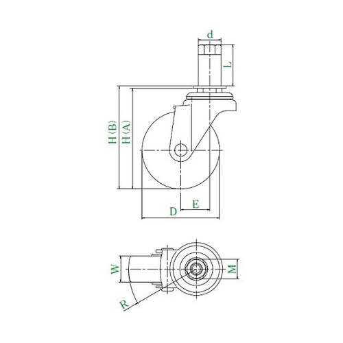 STF型キャスター自在車ゴムパイプ差し込み式