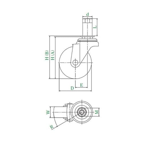 STF型キャスター自在車ゴムパイプ差し込み式