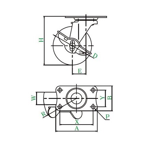 E−S型キャスター自在車プレート式(ストッパー付)