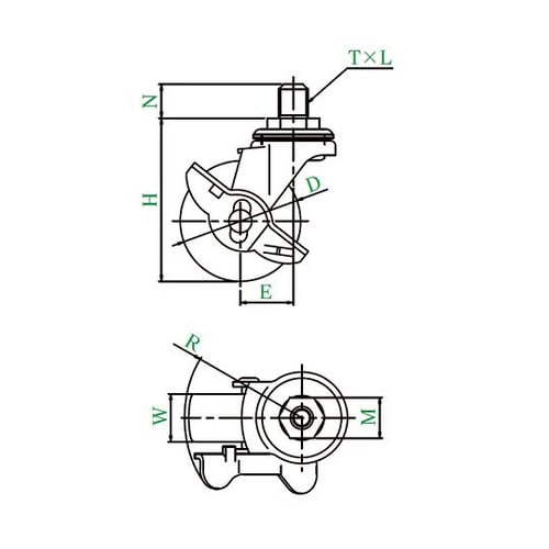 ET型キャスター自在車ねじ込み式