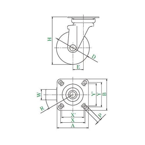J型キャスター自在車プレート式