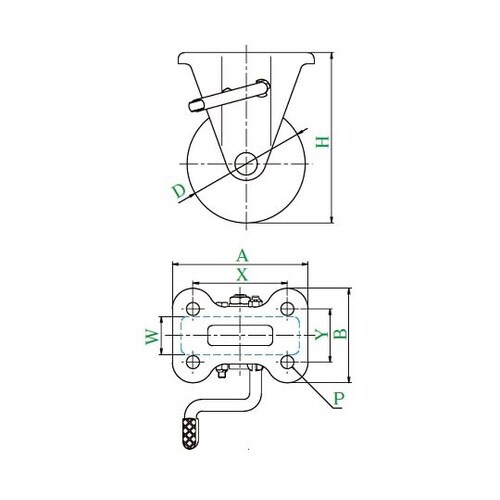 KB型キャスター固定車プレート式(ストッパー付)