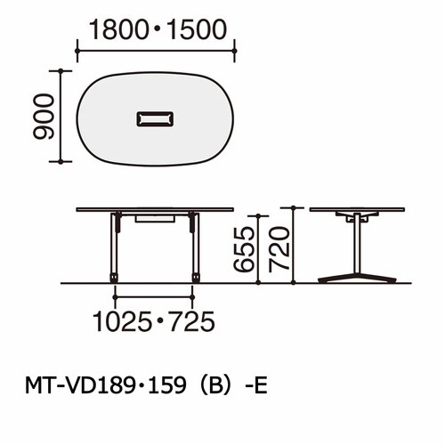 ビエナ 固定楕円天板配線付 塗装脚アジャスター