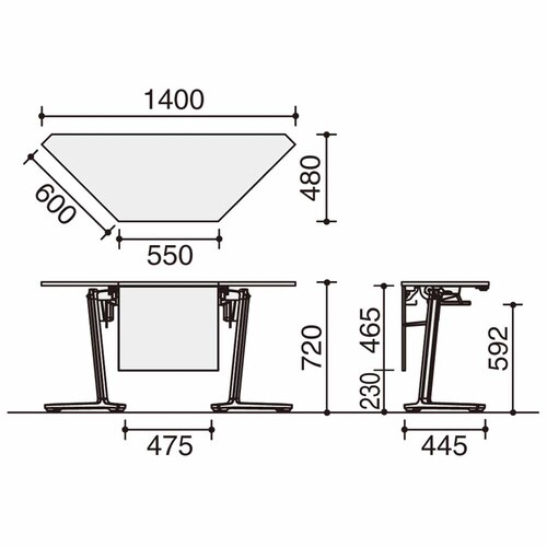 フラップ天板会議テ−ブル カ−ム コ−ナ−