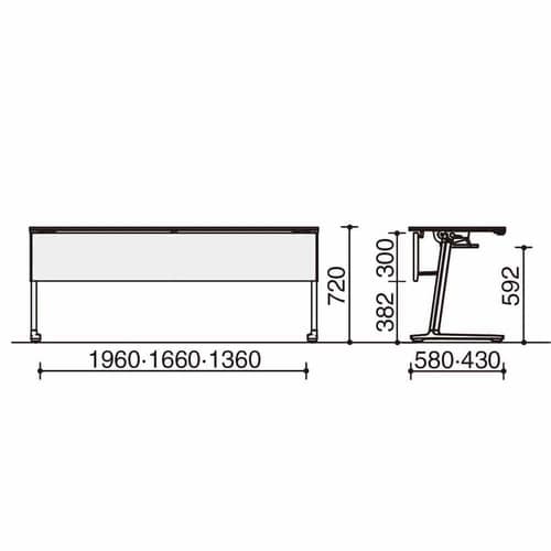 フラップ天板会議カ−ム 樹脂パネル付 棚付