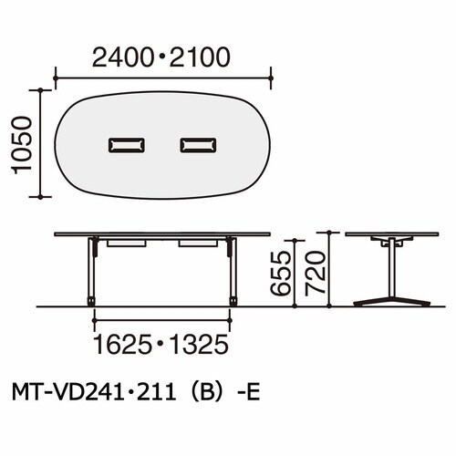 ビエナ 固定楕円天板配線付 ポリ脚アジャスター