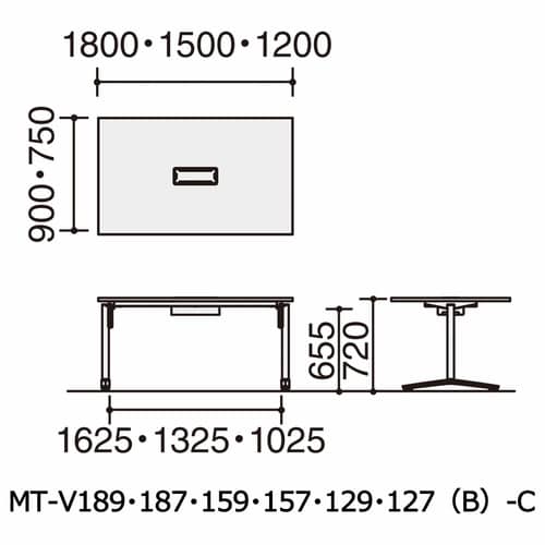 ビエナ 固定角型天板配線付 塗装脚キャスター
