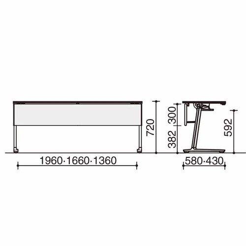 フラップ天板会議カ−ム 樹脂パネル付 棚付