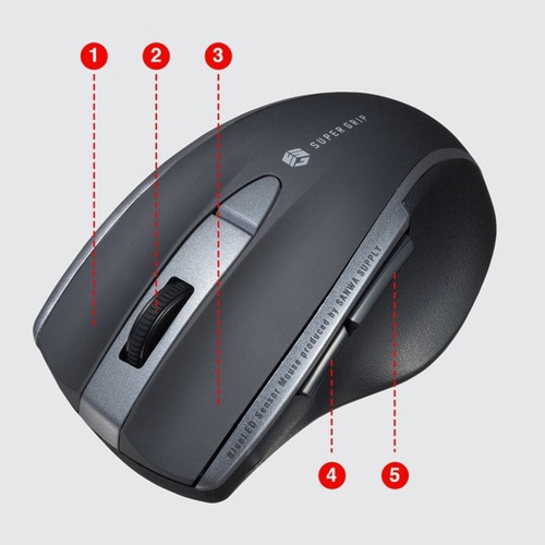 静音ワイヤレスブルーLEDマウス(5ボタン)