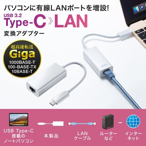 USB3.2 TypeC−LAN変換アダプタ