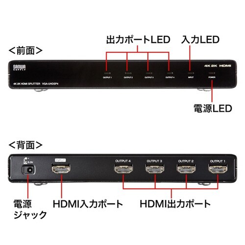 4K2K対応HDMI分配器(4分配)