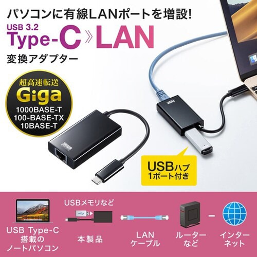 USB3.2 TypeC−LAN変換アダプタ