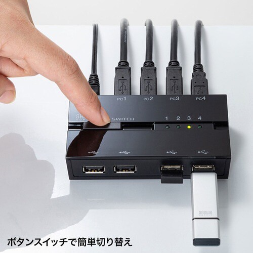 磁石付きUSB2.0手動切替器(ハブ付き・4回路)