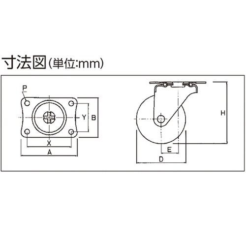 自在車・ゴム 自在 許容荷重40kg HG−R65