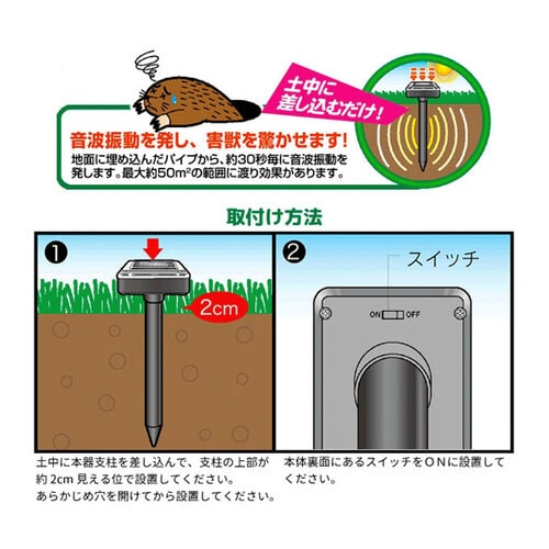ソーラー式 モグラ撃退器 2本入 SV−5141