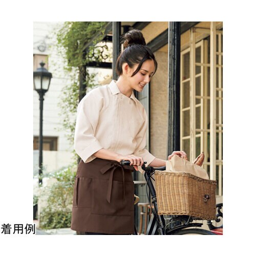 衿付きコックシャツ ベージュストライプ