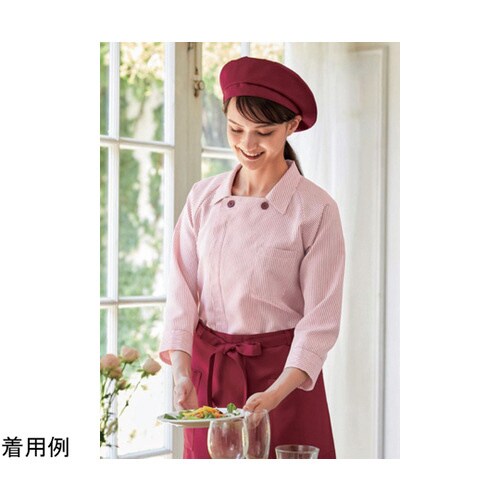 衿付きコックシャツ ワインストライプ L