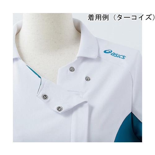 スクラブ メンズ 半袖 ホワイト×ターコイズ L