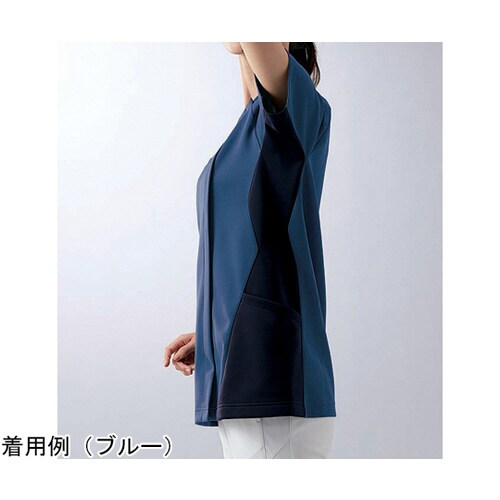 スクラブ レディス 半袖 ターコイズ×ネイビー M