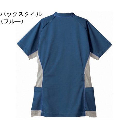 スクラブ レディス 半袖 ブルー×グレー L
