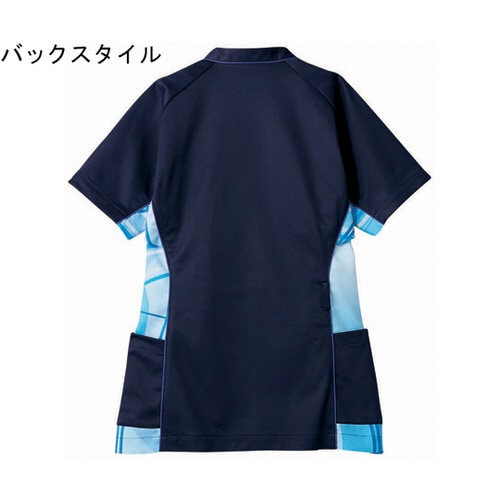スクラブ レディス 半袖 ネイビー×ブル